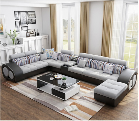 Designer Sofa Couch Corner sofa with Stool Suite Upholstery Living landscape L-shape