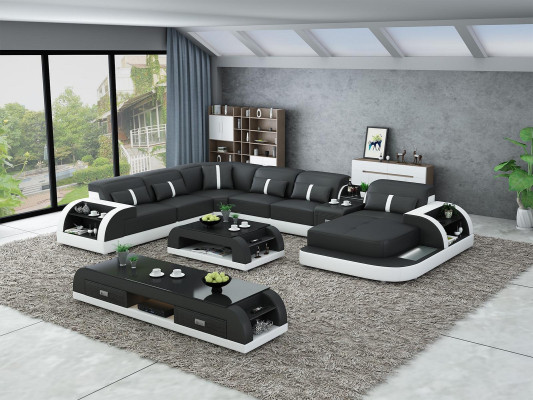 Leather sofa Design Corner suite Corner sofa Luxury Living landscape led sofa couch Upholstery