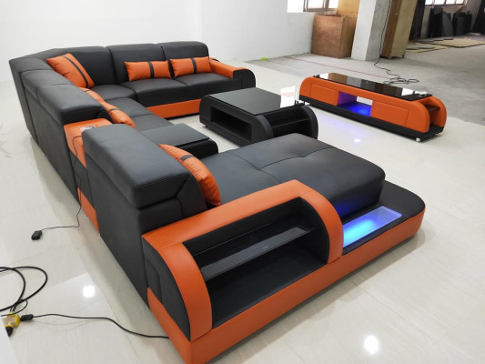 Design Corner suite Leather sofa Corner sofa Luxury Living landscape led sofa couch Upholstery