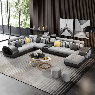 Leather sofa sofa with USB couch designer sofa U-shape corner suite upholstered corner Big new