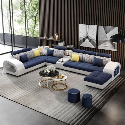 Leather sofa sofa with USB couch designer sofa U-shape corner suite upholstered corner Big new