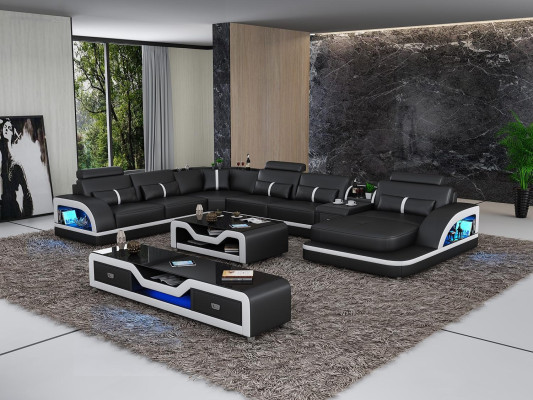 Corner suite leather sofa design corner sofa luxury living landscape led sofa couch upholstery