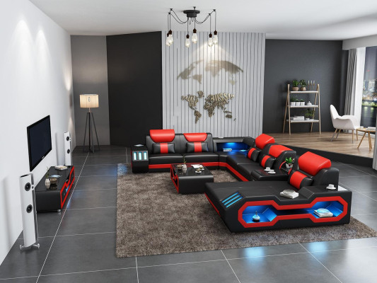 Design Big Sofa with USB Corner sofa Couch Wohlandschaft U-shape Leather Textile Corner