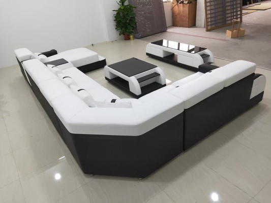 Living landscapes Corner sofa Couch Suite Leather Upholstery Seat Corner Sofa USB Sound