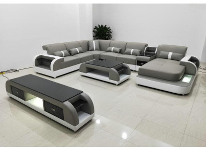 Suite Design Living landscape Corner sofa Sofa Couch U-shape Coffee table Leather 2-piece