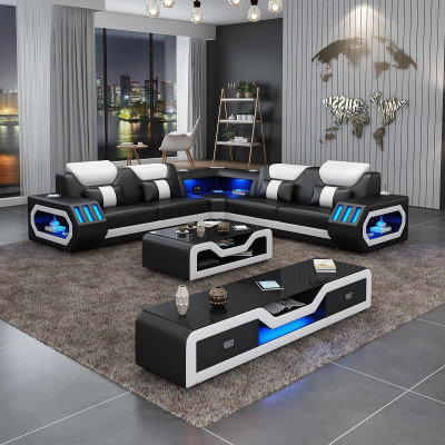 Corner sofa Upholstery Corner sofa L-shape Coffee table Sideboard Leather sofa Living landscape new