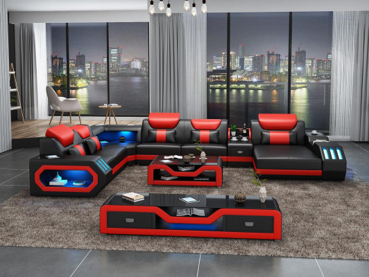 Living landscape Couch Upholstery Suite Sofa 3-piece. Set Coffee table Sideboard Leather