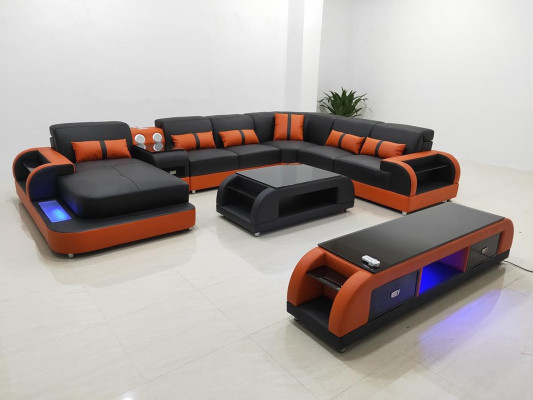 Living landscape Couch Upholstery Sofa Suite 3pcs. Set Coffee table Sideboard Leather