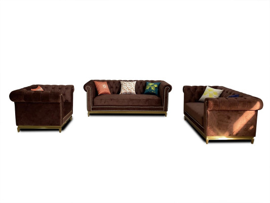 Seating set 3+2+1 Seater Furniture Upholstery Textile Leather Modern Chesterfield Design