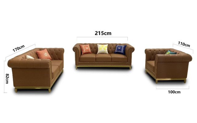 Seating set 3+2+1 Seater Furniture Upholstery Textile Leather Modern Chesterfield Design