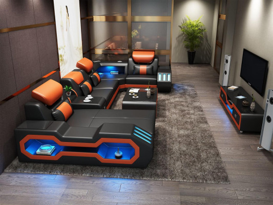 Modern Design Living landscape Sofa Corner sofa Couch Upholstery TV cabinet Coffee table Leather