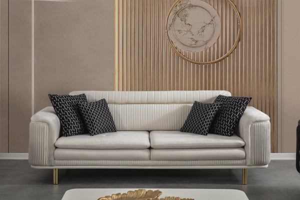 Sofa Couch Three Seater Living room Fabric Sofas Couches Furniture Furnishings Beige
