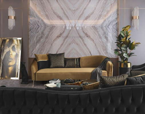 Golden Fabric 3-Seater Textile Sofa Brown Couch Upholstered Sofas Sofas Furniture