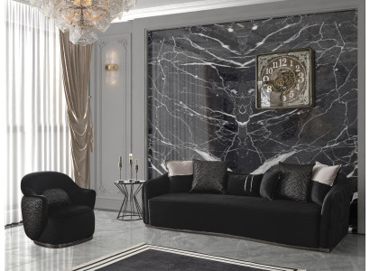 Living room Couch Sofa Four Seater + Armchair Chesterfield Textile Fabric Couches