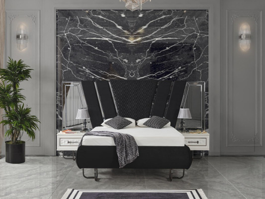 bedroom Bed 2x Bedside tables Luxury Beds Set Complete Design Furniture 3pcs