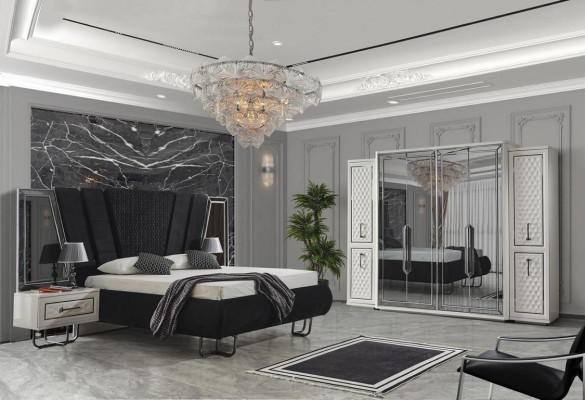 bedroom Bed 2x Bedside tables Luxury Beds Set Complete Design Furniture 3pcs