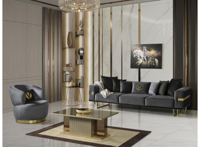 Modern Living room set Gray Sofa 4 Seats Armchair Modern Coffee table new