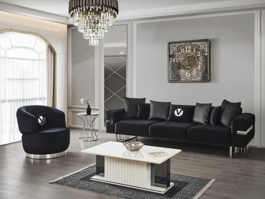 Modern Living room Set Black Sofa black Armchair Coffee table new