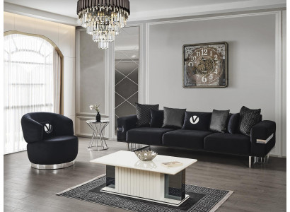 Modern Living room Set Black Sofa black Armchair Coffee table new