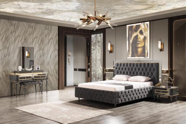 Chesterfield Bedroom Set Bed Modern Beds 2x Bedside tables Dressing table