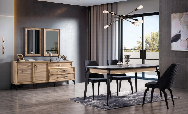 Dining table 4x Chairs Sideboard 6-pcs. Dining room set Groups set Dining room furniture new