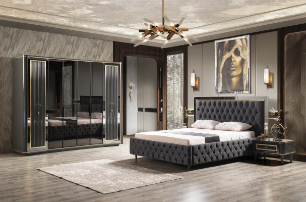 Bedroom bed design modern luxury beds 2x Bedside tables Wardrobe 4 pieces