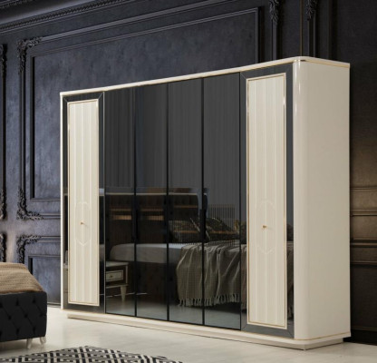 Modern Bedroom Set Black Bed + 2x Bedside tables 4 pieces. Wardrobe