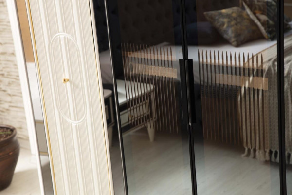 Modern Bedroom Set Black Bed + 2x Bedside tables 4 pieces. Wardrobe