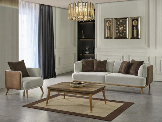 Three-seater couch luxury furniture sofa couches wood coffee table 2 pieces. Set Furniture