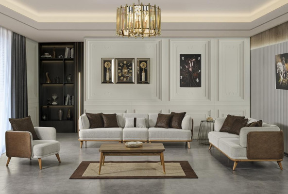 Three-seater couch luxury furniture sofa couches wood coffee table 2 pieces. Set Furniture
