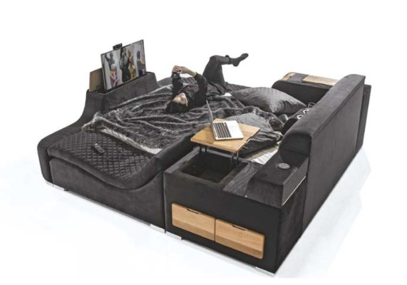 Luxurious Bed with massage chair Multifunction bed Luxury textile upholstery
