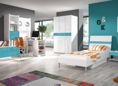 Childrens room Turkis Modern Wardrobe Chest of drawers Wood Table Bedroom Youth 5pcs