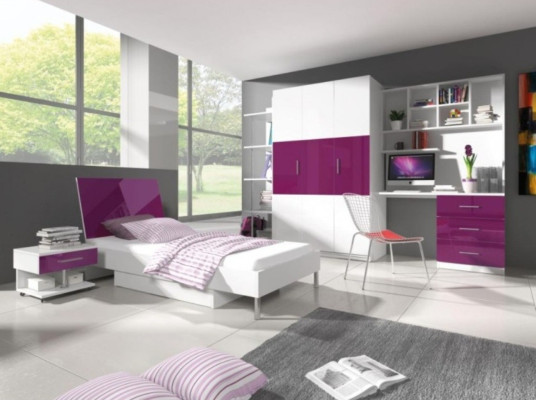 Bedroom Lila Bed 2x Bedside table Desk Childrens bed Set 5pcs.