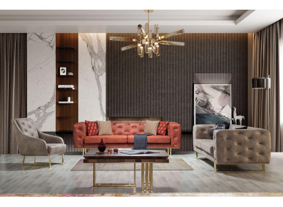 Chesterfield Colorful Couch Sofa set Furniture Set 3+3+1 Group Textile