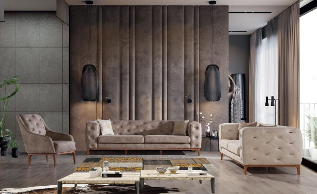 Sofa Couch 3 Seat Upholstery Living room Couches Designer Furniture Taupe Luxury