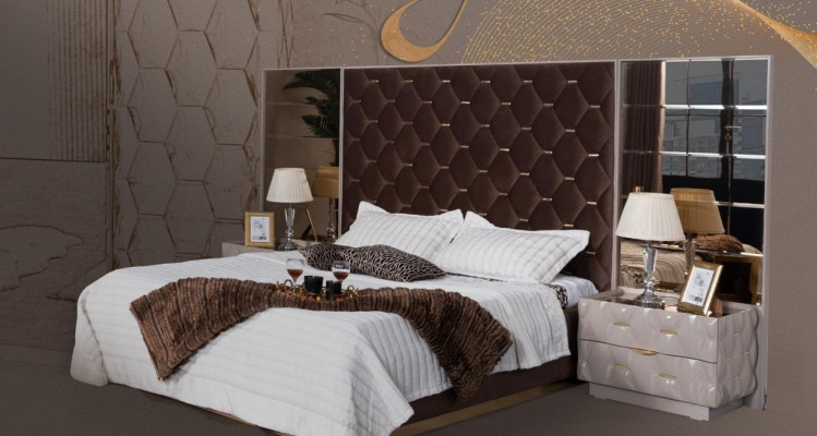 Bedroom Bed Bedside table Beds Double Wood new luxury set 3 pieces.