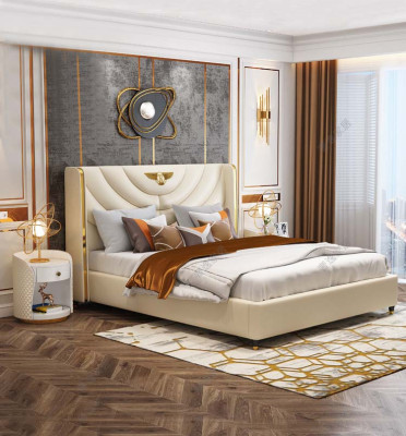 Bedroom Bed Bedside tables 3 pcs. Set Design Luxury Beds Wood Double bed new