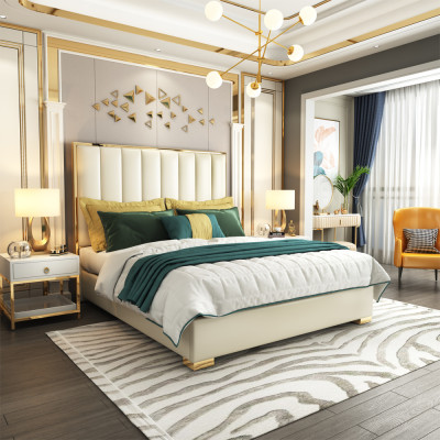 Classic s Bedroom Bed White Textile Beds Leather Upholstery Double
