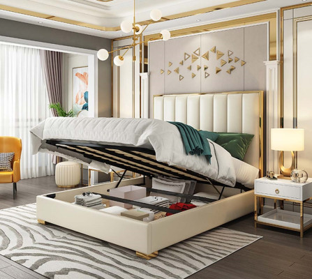Classic s Bedroom Bed White Textile Beds Leather Upholstery Double