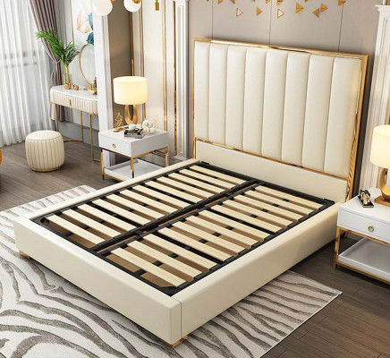 Classic s Bedroom Bed White Textile Beds Leather Upholstery Double