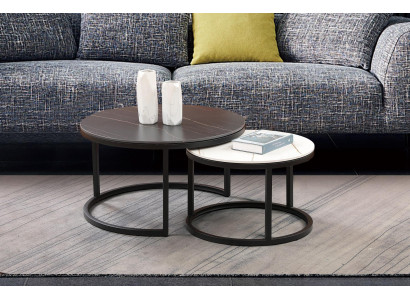 Living room Round Set 2x Coffee table Coffee table Side table Designer