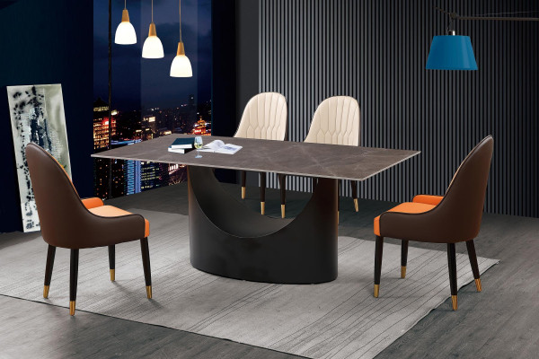 Luxury Table Dining table Columns Foot Marble Look Dining room Furniture
