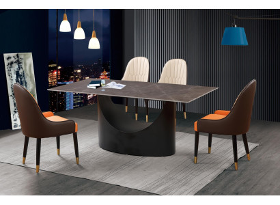 Luxury Table Dining table Columns Foot Marble Look Dining room Furniture