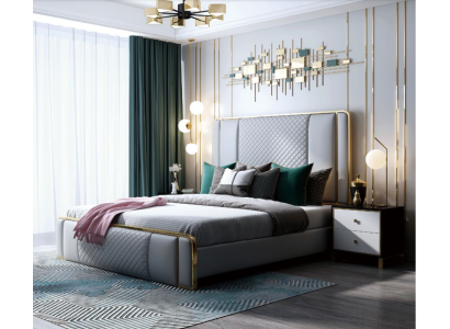 Designer Double bed Bed Hotel Luxury Bedroom 140/160x200cm Leather