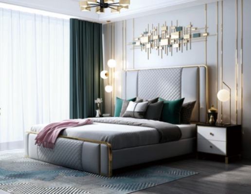 Designer Double bed Bed Hotel Luxury Bedroom 140/160x200cm Leather