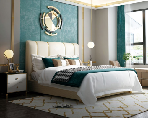 Luxury Bed Bedroom Italian leather Double Beds Metal Design