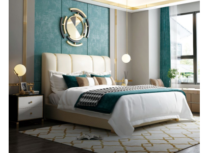 Luxury Bed Bedroom Italian leather Double Beds Metal Design