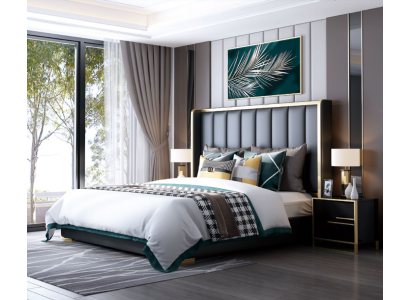 Luxury Bed Bedroom Italian leather Upholstery Double Beds Metal
