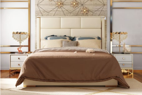 Designer Double Bed Hotel Luxury Bedroom 180x200cm Leather Metal