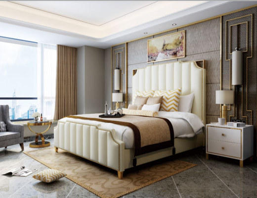 Designer Double bed Bed Hotel Luxury Bedroom 180x200cm Leather Metal